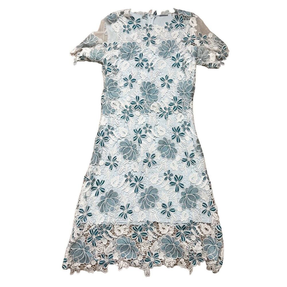 $400 Elie Tahari White Blue Floral Overlay Cocktail Dress Size Women's 6 Floral
